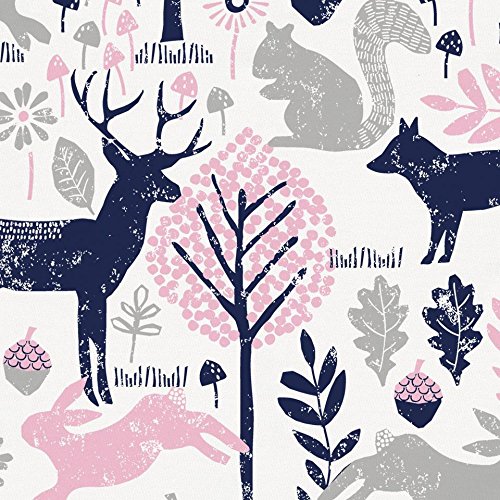 Carousel Designs Bubblegum Pink and Navy Woodland Animals Fabric b...