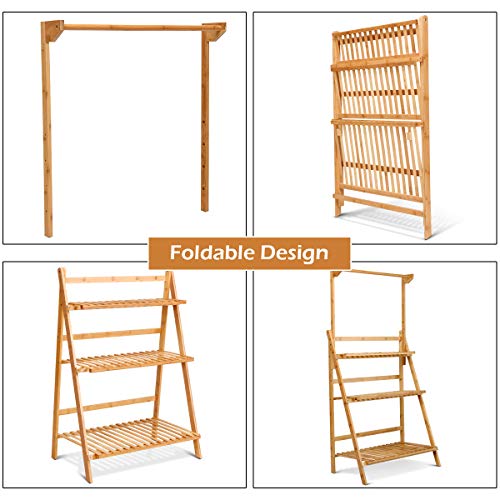 Casart 3-Tier Hanging Plant Stand, Foldable Bamboo Flower Rack for...