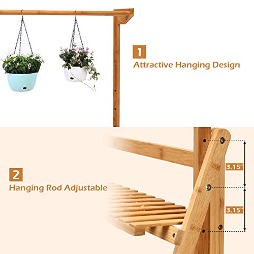Casart 3-Tier Hanging Plant Stand, Foldable Bamboo Flower Rack for...