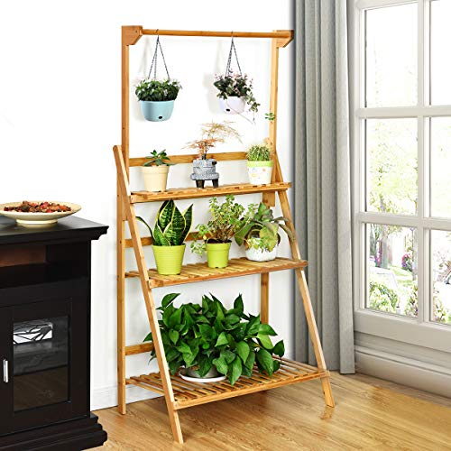 Casart 3-Tier Hanging Plant Stand, Foldable Bamboo Flower Rack for...