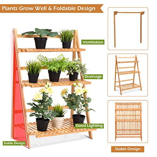 Casart 3-Tier Hanging Plant Stand, Foldable Bamboo Flower Rack for...