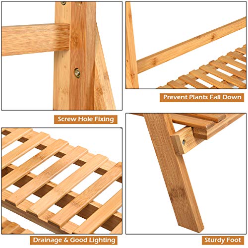 Casart 3-Tier Hanging Plant Stand, Foldable Bamboo Flower Rack for...
