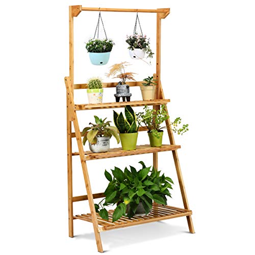 Casart 3-Tier Hanging Plant Stand, Foldable Bamboo Flower Rack for...