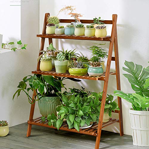 Casart Foldable Bamboo Ladder Shelf, Multifunctional Storage Rack,...