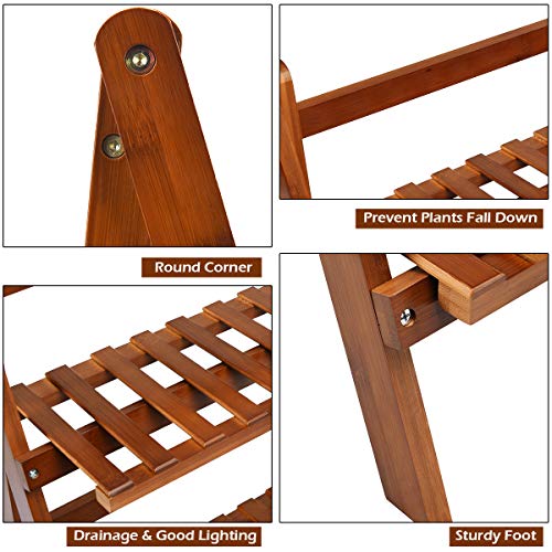 Casart Foldable Bamboo Ladder Shelf, Multifunctional Storage Rack,...