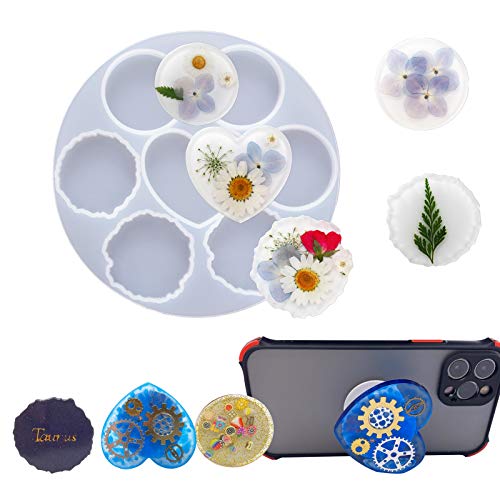 Cashger Phone Grip Resin Mold on Top Kits, 7 Cavity Glossy Cirle S...