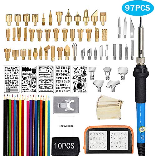 97Pcs Wood Burning Kit, Professional Woodburning Tool with Solderi...