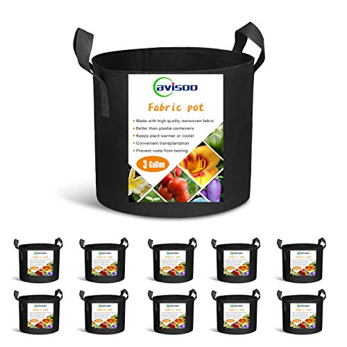 Cavisoo 10-Pack 3 Gallon Plant Grow Bags, Heavy Duty 300G Thickene...