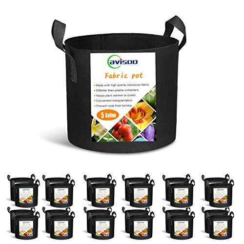 Cavisoo 24-Pack 5 Gallon Grow Bags, Heavy Duty Thickened Non-Woven...