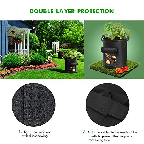 Cavisoo 5-Pack 10 Gallon Potato Grow Bags, Garden Planting Bag wit...