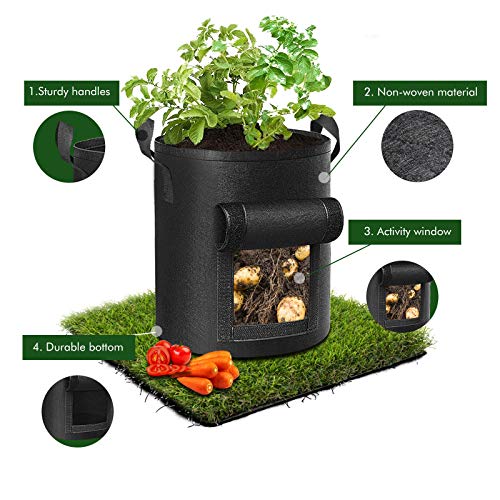 Cavisoo 5-Pack 10 Gallon Potato Grow Bags, Garden Planting Bag wit...