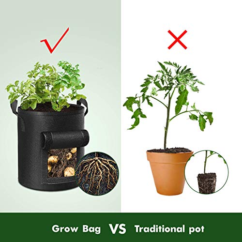 Cavisoo 5-Pack 10 Gallon Potato Grow Bags, Garden Planting Bag wit...