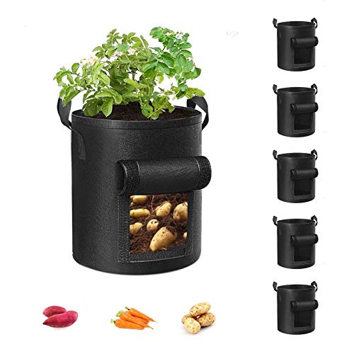 Cavisoo 5-Pack 10 Gallon Potato Grow Bags, Garden Planting Bag wit...