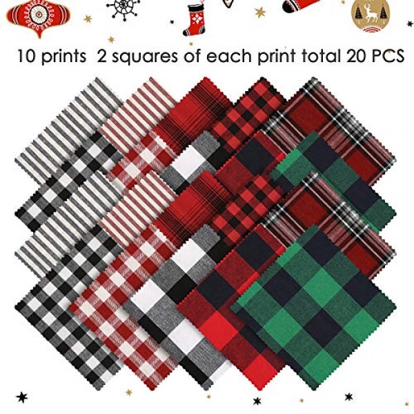 10 Pieces Christmas Cotton Fabric Bundles Sewing Square Patchwork