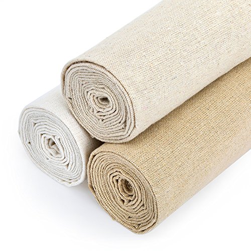Caydo 3 Pieces Large Size Linen Needlework Fabric for Garment Craf...