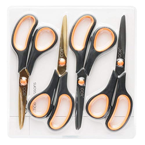 CCR Scissors 8 Inch Soft Comfort-Grip Handles Sharp Titanium Blade...