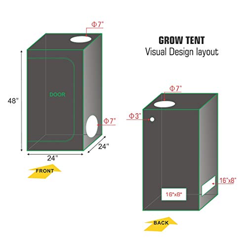 CDMALL 24x24x48 Grow Tent Room Complete Kit + LED 300W Grow ...