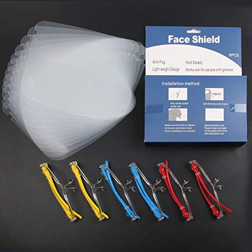 Face Shields Set with 12 Replaceable Anti Fog Shields and 6 Reusab...