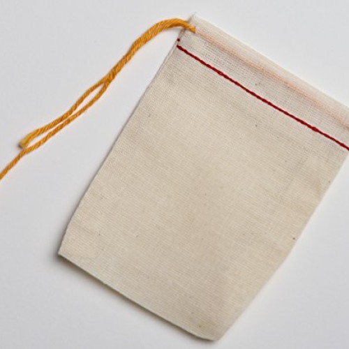 Cotton Muslin Bags 50 Count 3 x 4 inches Red Hem Orange Drawstri...