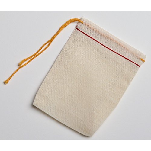 Cotton Muslin Bags 50 Count 3 x 4 inches Red Hem Orange Drawstri...