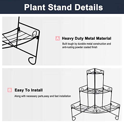 CERBIOR Plant Stand Planter Shelves Flowers, 3-Tier Free Standing ...