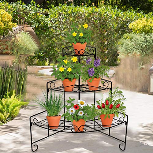 CERBIOR Plant Stand Planter Shelves Flowers, 3-Tier Free Standing ...