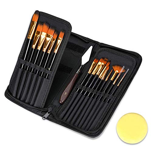CEREALY 15Pcs Artist Paint Brushes Set Includes Pop-up Carrying Ca...