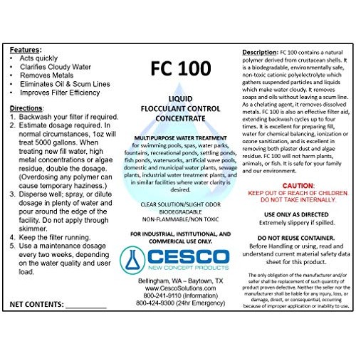 Cesco Solutions - FC-100 Flocculant Clarifier - for Pool, Spa, Pon...