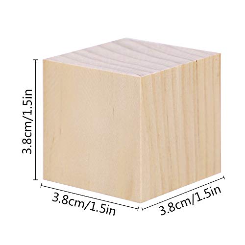 CEWOR 36Pcs 1.5 Natural Solid Wood Cubes Wood Square Blocks for P...
