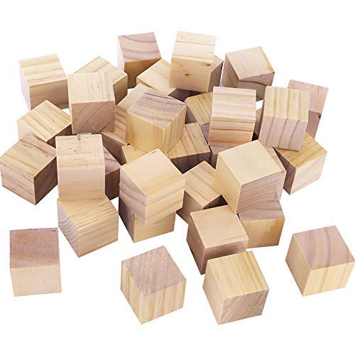 CEWOR 36Pcs 1.5 Natural Solid Wood Cubes Wood Square Blocks for P...