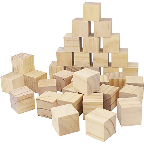 CEWOR 36Pcs 1.5 Natural Solid Wood Cubes Wood Square Blocks for P...