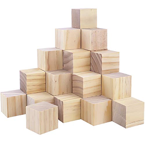 CEWOR 36Pcs 1.5 Natural Solid Wood Cubes Wood Square Blocks for P...