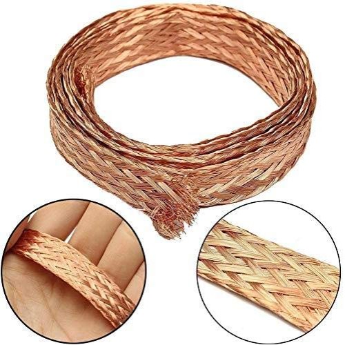 3.3ft 30mm Flat Copper Braid Cable Bare Copper Braid Wire Ground Lead