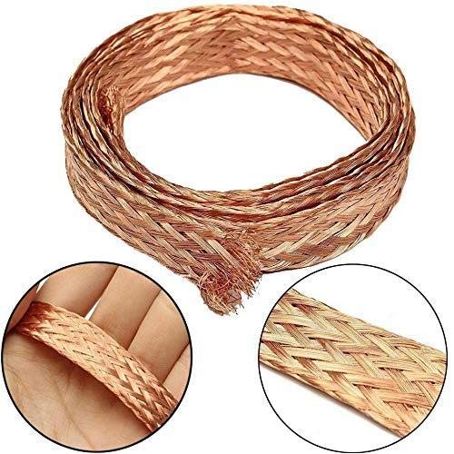3.3ft 30mm Flat Copper Braid Cable Bare Copper Braid Wire Ground Lead