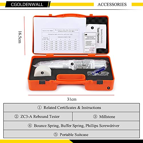 CGOLDENWALL Concrete Rebound Hammer Tester Resiliometer Test Meter...