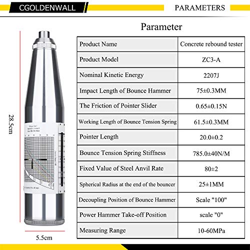 CGOLDENWALL Concrete Rebound Hammer Tester Resiliometer Test Meter...