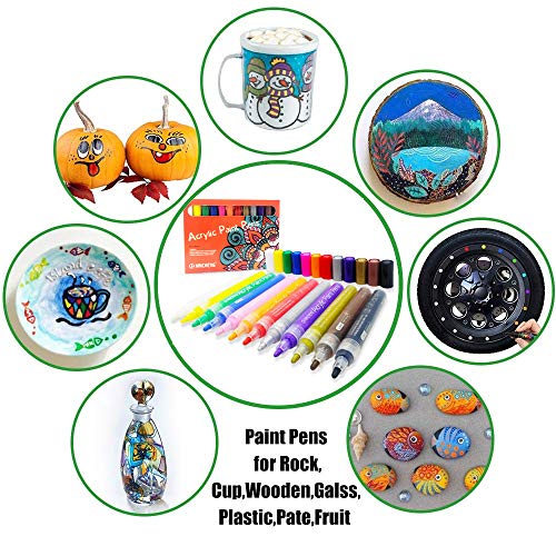 12 PCS Acrylic Paint Markers Paint Pens for Rocks, Wood, Metal, Gl...