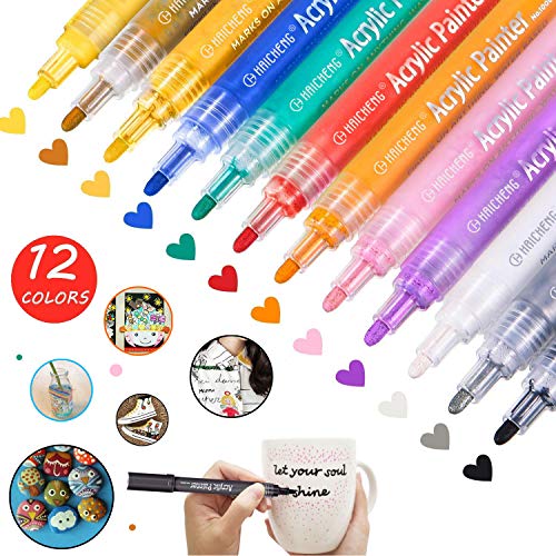 12 PCS Acrylic Paint Markers Paint Pens for Rocks, Wood, Metal, Gl...