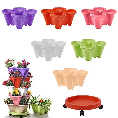 CHAOMIC Stackable Garden Planters Stackable Vertical Planter Set S...