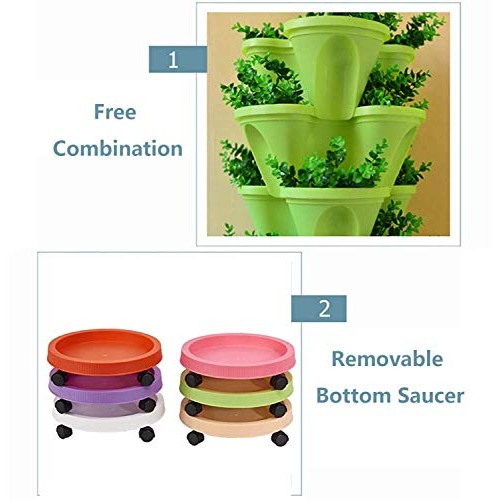 CHAOMIC Stackable Garden Planters Stand Stacking Set Strawberry Pl...