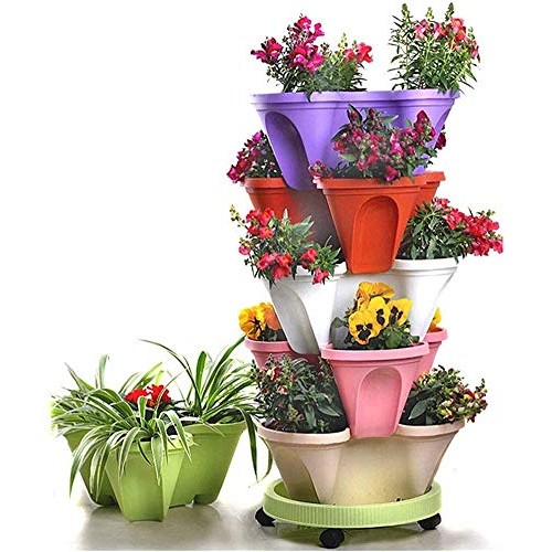 CHAOMIC Stackable Vertical Planter Set Strawberry Planting Pots 6 ...