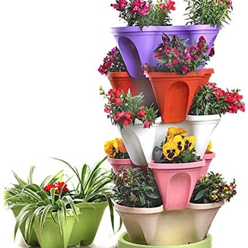 CHAOMIC Stackable Vertical Planter Set Strawberry Planting Pots 6 ...