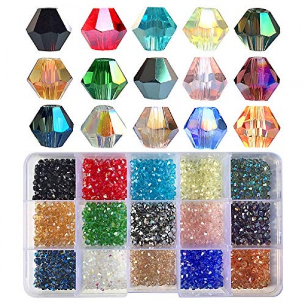 15 Colors 750Pcs/Box Faceted Glass Crystal Beads Bulk-6MM Round Ball Glass  Beads Loose Beading for DIY Jewelry Beads Accessories