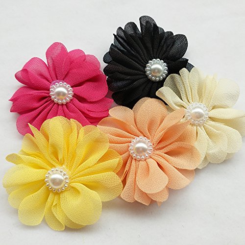 25pcs Fabric Ribbon Flowers Bows Rhinestone Appliques Craft Bulk A...