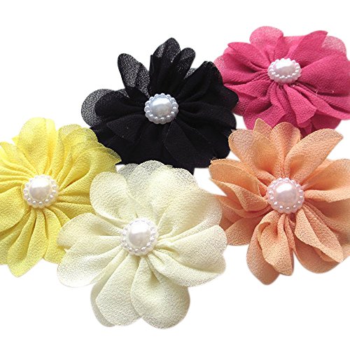 25pcs Fabric Ribbon Flowers Bows Rhinestone Appliques Craft Bulk A...