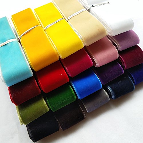 Chenkou Craft 20 Yards 1 Velvet Ribbon Total 20 Colors Assorted L...