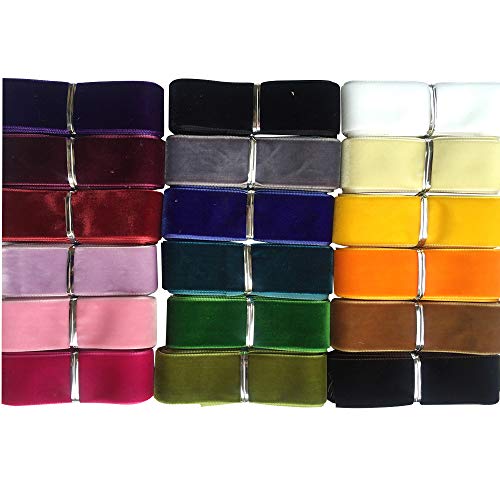 Chenkou Craft 20 Yards 1 Velvet Ribbon Total 20 Colors Assorted L...