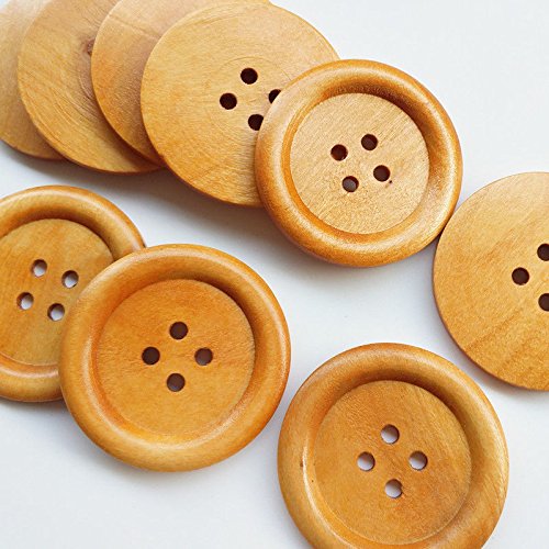 Chenkou Craft 20pcs Big Size 50mm 2 Round Wood Buttons 4 Holes Cr...