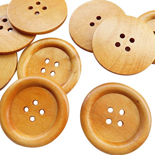 Chenkou Craft 20pcs Big Size 50mm 2 Round Wood Buttons 4 Holes Cr...
