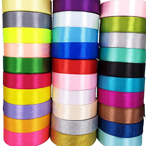 Chenkou Craft 40 Yards 1 1/240mm Solid Satin Ribbon Ribbons Ass...